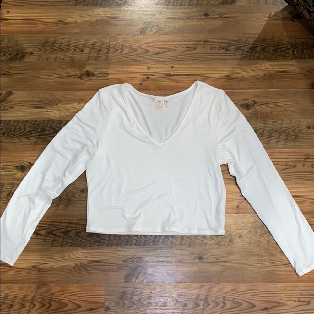 White long sleeve crop top - Live in the moment -L